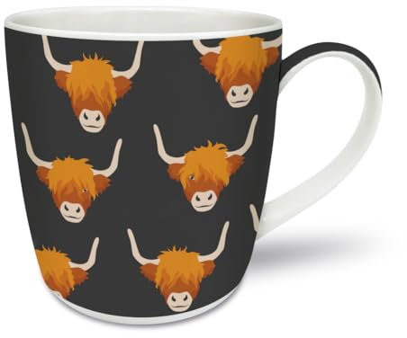 Smiling Faces MAKING SMILES SINCE 2001 Highland Cow Mug, Black with Orange Highland Cow Pattern, Ceramic