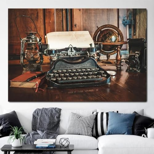 Retro Vintage Schreibmaschine Wandbilder Leinwandgemälde Schreibmaschine auf dem Tisch Poster und Drucke Wohnzimmer Arbeitszimmer Dekor 60x90cm Rahmenlos