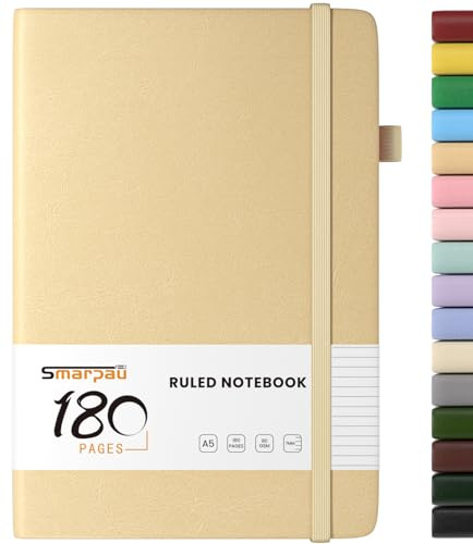 Smarpau A5 Journal Notebook, 180 Pages Hardback Notebook with Thick Paper, Leather Notepad for Women Men Writing, No Bleed, for Office School Travel Supplies, Golden Yellow
