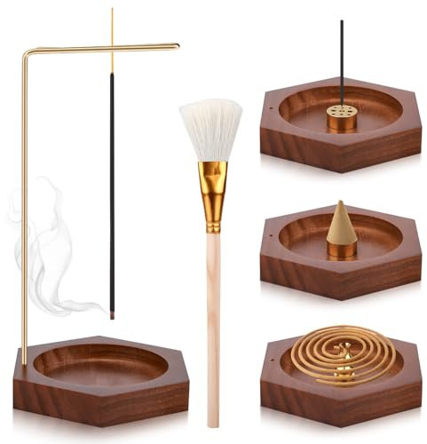 Räucherstäbchenhalter, Handgefertigte Holz Basis Räucherstäbchen Halterung Hexagone Design mit Kegel Spule, 9 Loch, kürbisförmiger Incense Holder Räuchergefäß für Home Office Decor Yoga Meditation