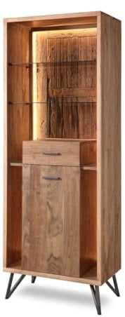 WOLF MÖBEL WOOD YOU LIKE Hudson Vitrine 1 Tür / 1 Schublade / 2 Glasböden/Licht