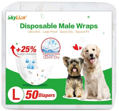 Lot de 50 couches jetables super absorbantes pour chien mâle, anti-fuite, ultra sèches et respirantes, taille L