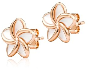 Einzelstück® Ohrringe Frangipani mit Monoi Blume I Ohrstecker 925 Sterling Silber 14K vergoldet I Silber, Gold & Rosegold I (Rosegold)