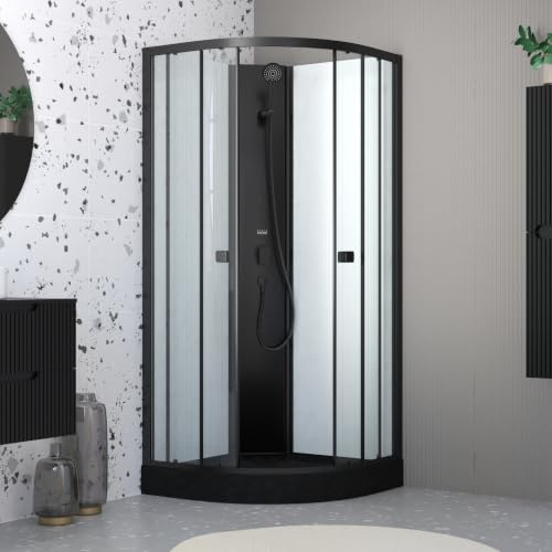 Cabine de douche 1/4 de cercle 85x85x200 cm - Portes coulissantes - Receveur Noir Mat