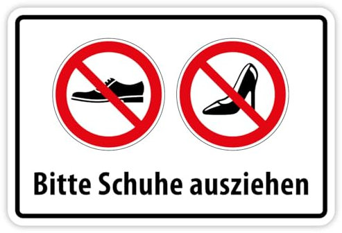 Aufkleber Verbotszeichen „Bitte Schuhe ausziehen“ Kombi Warnung Hinweis Verbot Folie | Größe wählbar Made in Germany, Größe: 15 x 10 cm