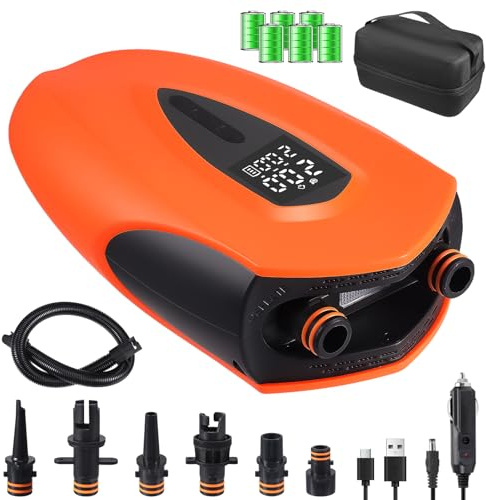 Elektrische SUP Pumpe mit 12000mAh Akku | 20PSI SUP Pumpe Elektrisch mit LED & Schnellladung | 12V Doppelzylinder Luftpumpe für Paddle Boards, Boote, Kajaks, Zelte