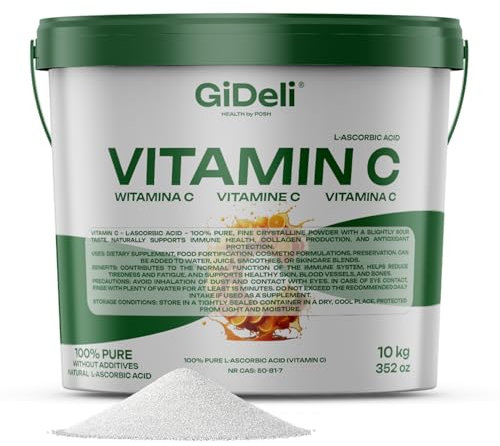Gideli Vitamina C polvere 10 kg puro integratore alimentare acido L-ascorbico antiossidante sistema immunitario supporto