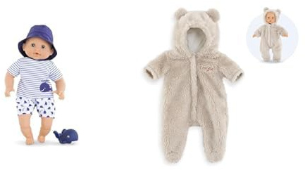 Lot de Corolle - Mon Premier Poupon, Bébé Bain Marin, 30cm, dès 18 Mois, avec Jouet de Bain Baleine, 9000100670 + Corolle - Pilote Ourson, vêtement, pour Poupon 30cm, dès 18 Mois, 9000110830