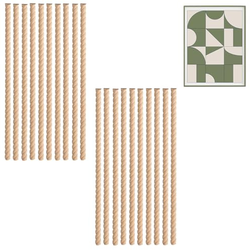 20 Stück 3D Dekorative Holzleisten, Unlackierte DIY Holzleiste aus Buchenholz für Zuhause, Wand, Schrank, Regal, Fenster und Tür, Länge 40 cm, Breite 18 mm