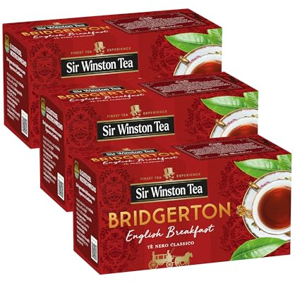 Sir Winston Tea, English Breakfast, 75 Filtri (3 Confezioni da 25 Filtri), Bridgerton, Gusto Corposo e Aromatico, Senza Lattosio, Glutine e Allergeni, Vegan