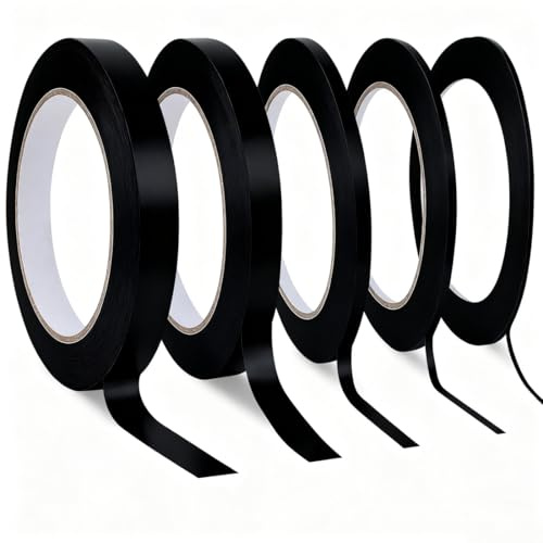 KIRZAX 5 Rouleaux de Ruban de Masquage,3/5/8/10/12 mm x 50 m Tapes - Ruban Vinyle pour Masquage de Précision, Ruban de Masquage pour la Décoration de Voitures Design Industriel Peinture(Noir)