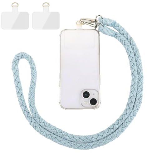 Hopton Handykette Universal, Langlebig Handyband zum Umhängen, Geflochtenes Handy Umhängeband, Handyschnur zum Umhängen, mit 2 Handy Lanyard Pads, für Handys Ausweishalter Schlüssel (Blau)