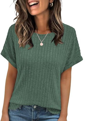 Cuptacc Womens Tops Crew Neck T Shirts Summer Short Sleeve Green L