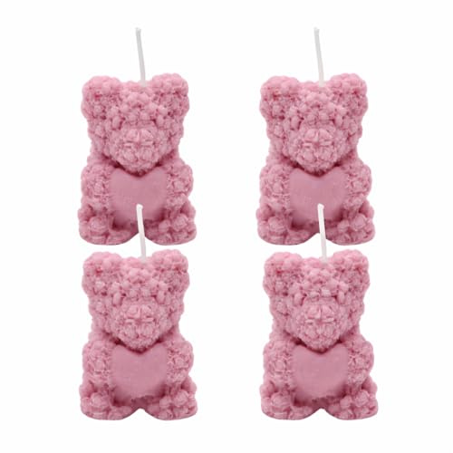 Teddy with Heart 4er SET – Handgefertigte Duftkerzen mit Teddy & Herz, dekorative Kerzen im liebevollen Design, lange Brenndauer, stilvoll für Zuhause & Geschenkidee