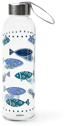 Excelsa Ocean Bouteille non thermique avec poissons, verre, 500 ml