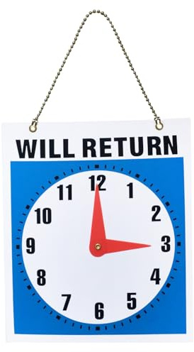 Be Back-Schild mit Uhr, doppelseitig, Willkommens-Ornament, Uhr, Tür für Geschäft, Büro, Geschäft, Restaurant, Parkplatz, Straße, Hotel, Geschäft, Café