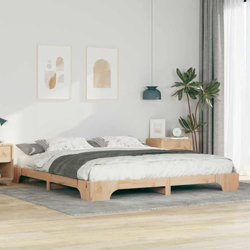 Massbinet Bodenbettgestell Bett Eiche Einzelbett Seniorenbett aus Bettgestell aus Holz Natur geölt Einzelbett Futonbett Braun 180 x 220 cm Massivholz Kiefer