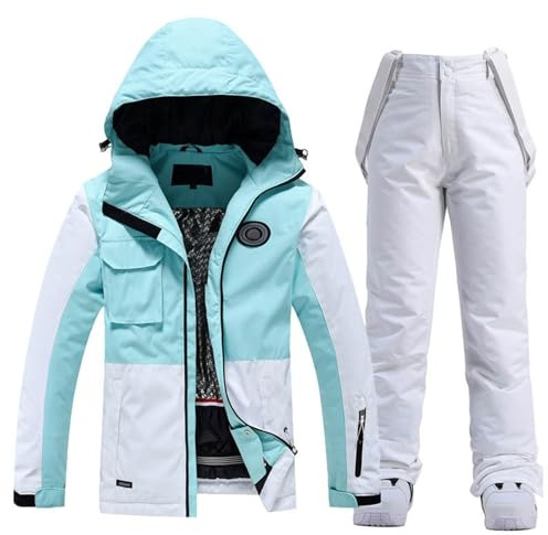 Generisch Damen Skijacke & Skihose Set 2 teilig Schneeanzug Wasserdicht Warm Winterjacke mit Kapuzen Skianzug zum Skifahren Snowboarden Schneejacke Schneehose Warm Skibekleidung Outdoor Skisuit