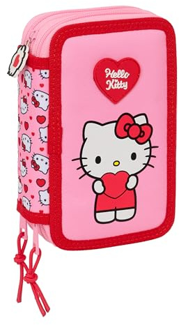 safta HELLO KITTY Schulmäppchen mit 37 Utensilien, Kindermäppchen, ideal für Kinder von 5 bis 14 Jahren, bequem und vielseitig, Qualität und Widerstandsfähigkeit, 12,5 x 5,5 x 19,5 cm