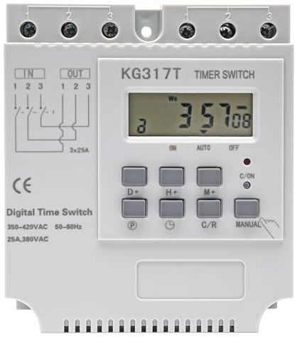 Digitale Zeitschaltuhr, 3 Phasen Programmierbarer Zeitschaltuhr 380V/25A Drehstrom, Zeitrelais-Schalter mit 1S-168h Programmierung für Industrie, Gewerbe, Außenbereich