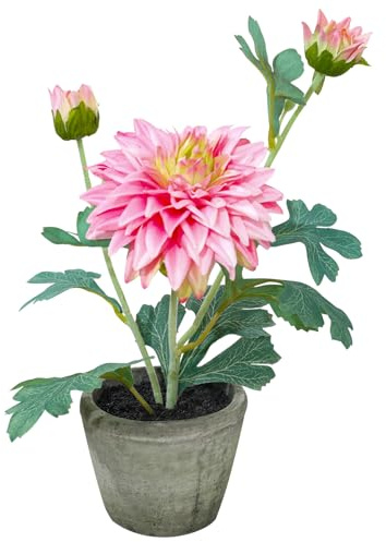 Wenhuidr Rose Red Dahlia Flowers Fake Silk Mums Flower Artificial Chrysanthemum Flowers Faux Flowers for Vase Mums in Pot Spring Decor Coffee Table Home Party Decoration