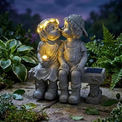 Arnusa Solar Gartenfigur mit LED Beleuchtung TF402 Dekorative Gartendeko in Betonoptik Wetterfeste Solarleuchte für Garten, Terrasse und Balkon, 20 cm