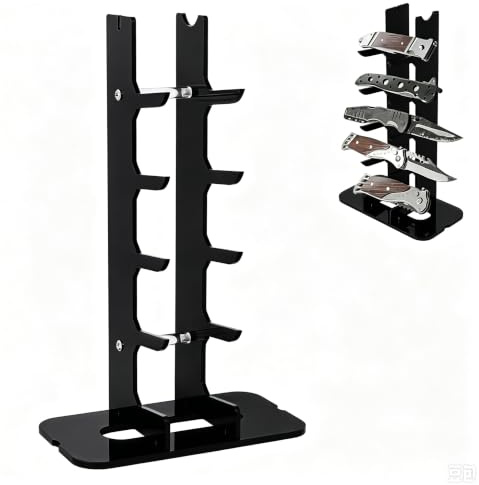 UNICRAFTALE 1 Set 5-Tier Acrylic Knife Display Stand Pocket Knife Holder | Black Scratch Resistant Acrylic Stable 15-Degree Angled Base Tool-Free Setup For Home Collection Display