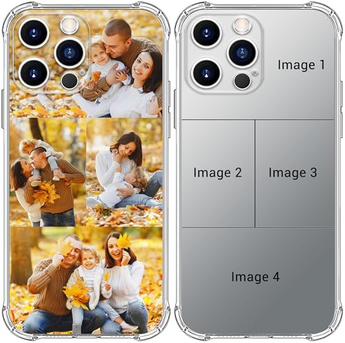 Personalised Phone Case for Apple iPhone 17e 17 Air 16e 16 15 14 13 12 11 Pro Max Plus Mini XR, 4 Corner Shock Absorption Soft Clear TPU Cover, Custom Personalised Gift for Couples Family (4 photos)