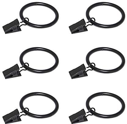 Coideal Black Curtain Rod Ring Clips, 30 Pack Rustproof Metal Drapery Ring with Clips Hook for Hanging Heavy Curtains and Drapes (35 mm)