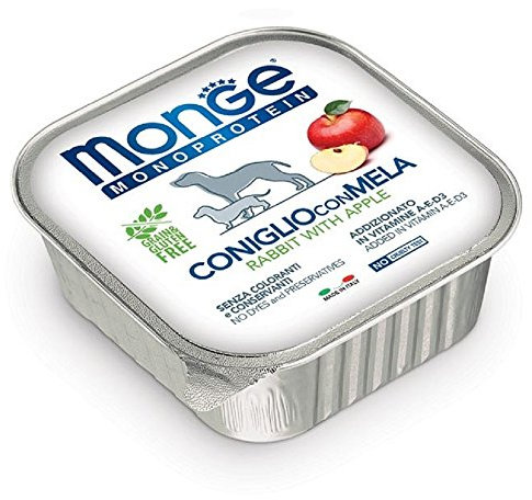 Monge Monoprotein Rabbit with Apple, Nassfutter für Hunde (Nassfutter aus Kaninchen mit Apfel, ohne Farbstoffe, Konservierungsstoffe und Zuckerzusatz, getreidefreies Hundefutter, 150 g)