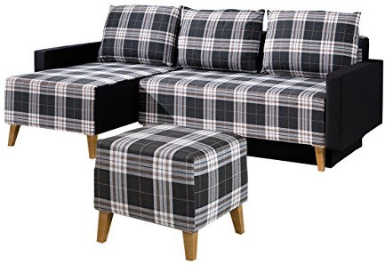 Polstergarnitur Memone, Ecksofa mit Bettkasten und Schlaffunktion Hocker Polsterhocker Modernes Eckcouch Polstermöbel (Gomez 12 + Lobox 05)