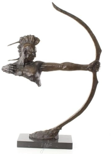 Casa Padrino Luxus Deko Bronze Skulptur Indianischer Krieger mit Bogen Bronze/Schwarz 60 x 15,5 x H. 85,7 cm - Dekorative Bronzefigur mit Sockel