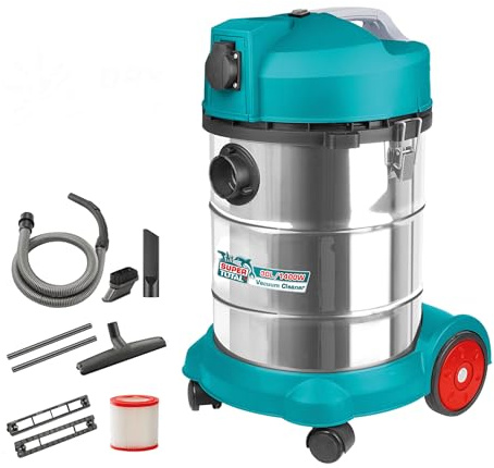 TOTAL - Staubsauger | Tiefenreinigung für Trocken- und Nassbereiche | Hohe Leistung: 1400W | Kompakt und einfach zu handhaben | Kapazität: 30L | Inklusive Flexibler Schlauch und abnehmbares Rohr