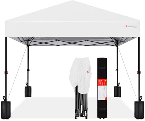 Best Choice Products 10x10ft Pop Up Canopy Tent, Outdoor Shade, 1 Person 1 Minute Set Up, Carry Case, 4 Weight Bags - White