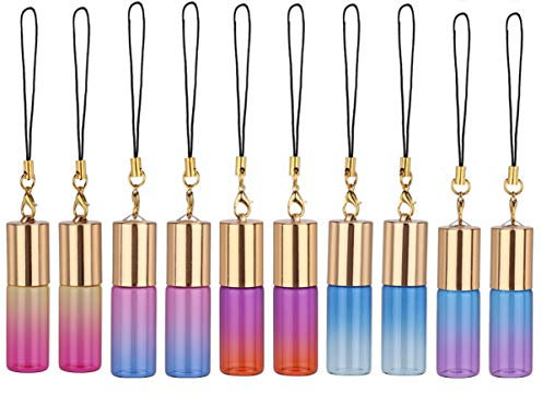 FRCOLOR 10pcs Glass Roller Bottles with Keychain Empty Refillable Roll on Bottles Rollerball Bottle for Essential Oil Perfume