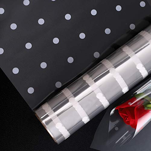 Camelize Cellophane Wrap,10m*40cm White Dot Cellophane Roll,Florist Wrapping Cellophane for Gift Fruit Flower Bouquet Craft Basket Supplies