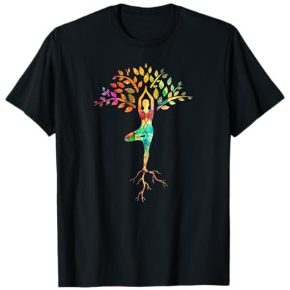 Pose d'arbre de yoga avec motif cosmique, méditation zen T-Shirt