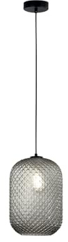ECO-LIGHT Pendelleuchte ASHFORD Relief Kristallglas Lampenschirm transparent Grau, 34,5cm x Ø20cm