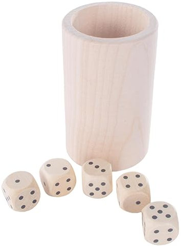 WooDeeDoo Wooden Dice Shaker Cup with 5 Standard Dot Dices Unfinished Beechwood Rolling Pot for Painting Staining Varnishing Craft Personalised Board Games Casino Party Fun
