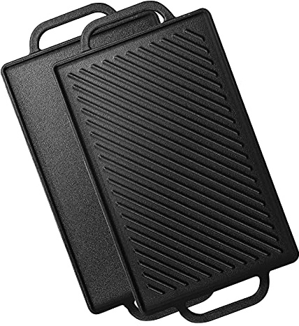 Hisencn Gusseisen-Herd Grillpfanne für Gasgrill, Antihaftbeschichtung, 2-in-1, wendbar, Gusseisen, Grillpfanne, 39,3 x 20,8 cm