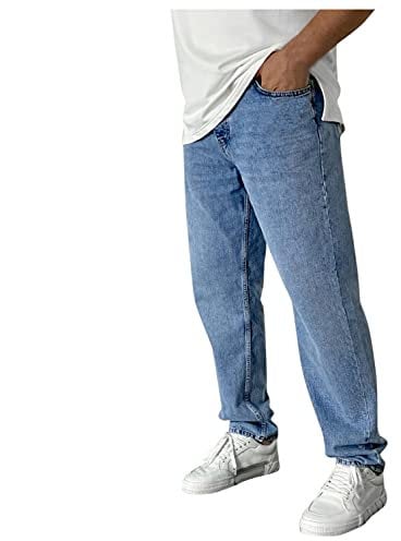 BIBOKAOKE Jeans Herren Einfarbig Loose Jeanshosen Casual Breite Hosen Mode Stretchdenim Hose Herrenjeans Lässige Denimhosen Sporthose Jeanshose Stretch-Denim Männer Jeans-Hose Denim Pants