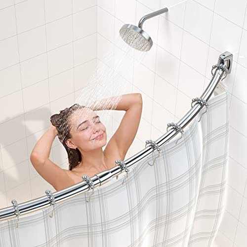 Asta per tenda da doccia curva regolabile antiruggine espandibile in acciaio inox metallo asta da doccia 110-180 cm design telescopico squisito personalizzabile per bagno, necessità di forare