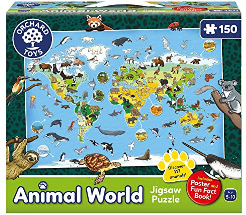Orchard Toys Animal World Jigsaw Puzzle Age 5+, 150-piece jigsaw, Includes 20-page fact book, Includes giant poster, Educational puzzle for Kids ages 5-10
