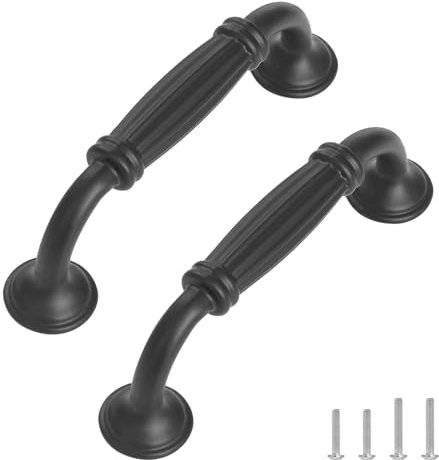 TsunNee 12PCS Vintage Cabinet Handles, Cupboard Door Handles, European Bow Pulls, Antique Drawer Handles, Furniture Door Pull Handles for Kitchen Bedroom, 96mm 3.78 Inches Hole Distance, Black