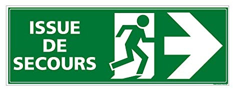 Signalétique.biz France - Panneau Sortie Secours Autocollant Issue Secours Flèche Droite, PVC, Alu - 700 x 250 mm Plastique PVC 1,5