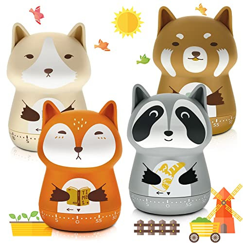Niedlicher Küchentimer, Cartoon-Tier, mechanisch, manuell, Fuchs, Waschbär, Bär, Wolf, 60 Minuten, lauter Alarm, Eieraufzieh-Timer für Klassenzimmer, Weihnachten, Studenten, Kinder, Zuhause, Kochen,