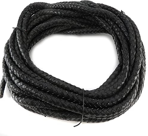 esnado Cordon en Cuir tressé Rond - 10 mm - Couleur : Noir - Longueur : 1 m - Cuir véritable - Tannage végétal - pour Le Bricolage - Fabrication de Bracelets, Bijoux