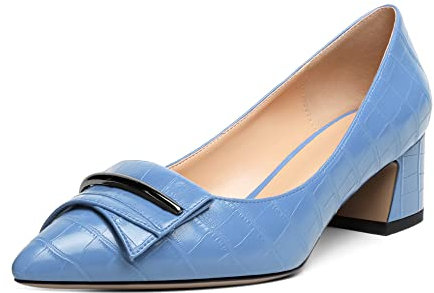 Mettesally Damen Blockabsatz Mid Heels Spitze Pumps Niedrige Absätze Schnalle Slip On Schuhe für Party Büro Hellblau EU39