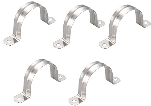 TOP-VIGOR 5Pcs 50mm(2) Rigid Pipe Strap, 2 Holes 304 Stainless Steel U Bracket Tension Tube Clip Clamp for Pipe Fixing