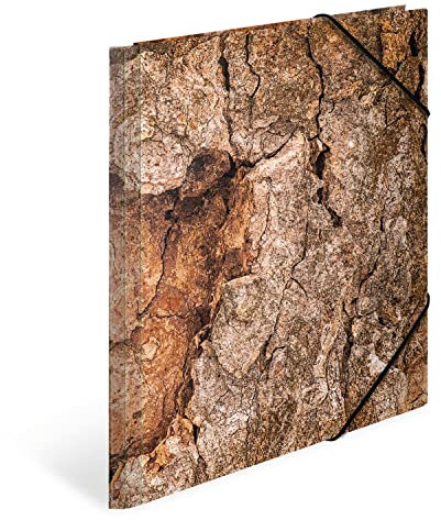 HERMA Sammelmappen A3 Natur Holz Set, 3 Stück, Kinder Eckspanner-Mappen aus Pappe mit haptischer Holzoptik Veredelung, Motiv, Gummizug, Innenklappen und Innendruck für Jungen und Mädchen